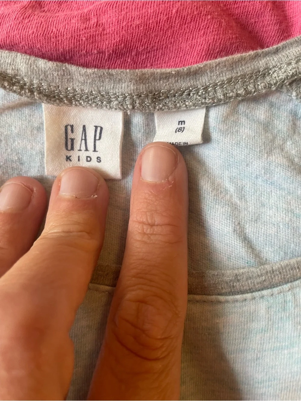 GAP Kids Light Gray Graphic Raglan Tee with Pink Layered Neck